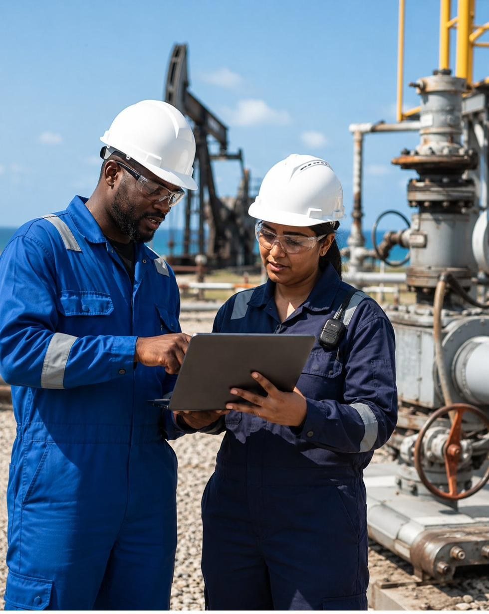 Energy sector professionals on site in Guyana